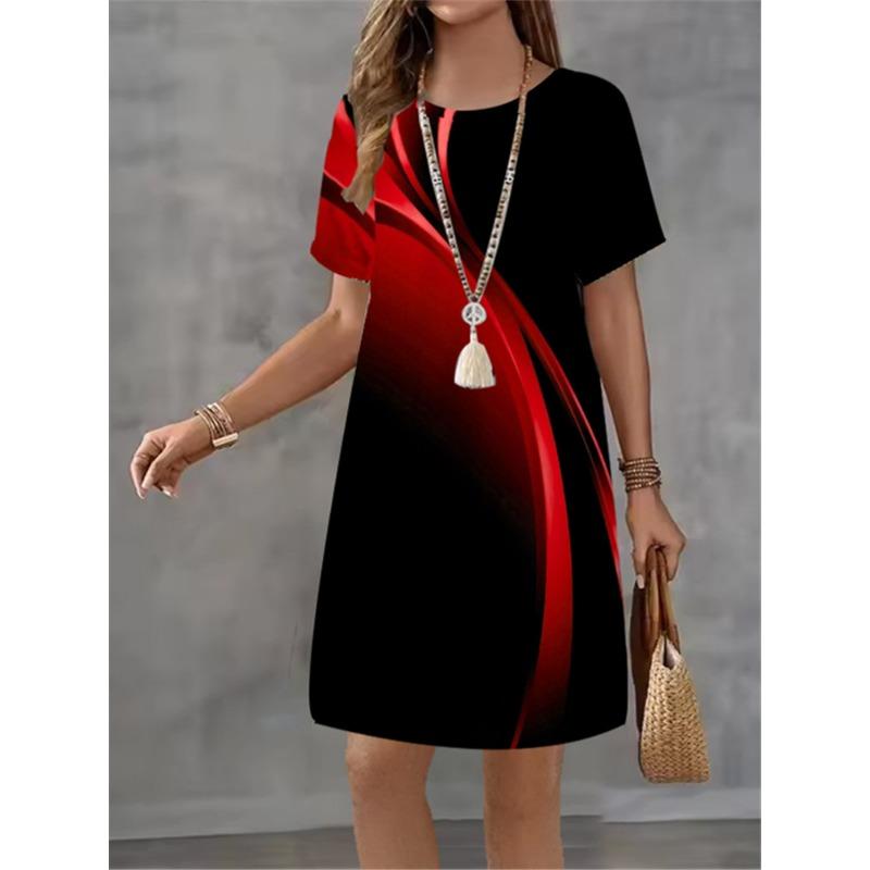 Mode Damenkleid Farbverlauf Druck Design Sinn Muster 2025 Sommer Elegant Damen A-Linienkleid Lässig Kurzarm Minikleid