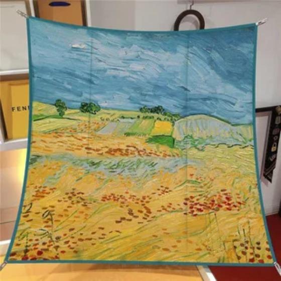 Oil Painting Four Seasons Luxury Square Silk Scarves Europe And America Fashion Bandannas New Twill Print Sunscreen Shawls