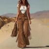 Cargo Jumpsuit Sleeveless Wide Leg Cargo Jumpsuit Adjustable Straps Front Button Closure Edge Details