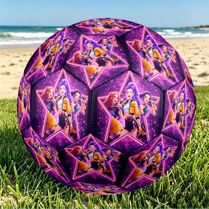KPop Demon Hunters Print Size 5 Soccer Ball, PU Wear Resistant Football for Match Training and Daily Practice, Birthday Gift for Soccer Fans