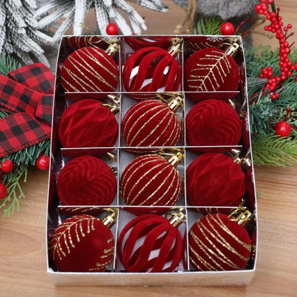 12pcs 6cm Painted Christmas Pendant Ball Christmas Tree Hanging Decoration  Home Xmas Decor