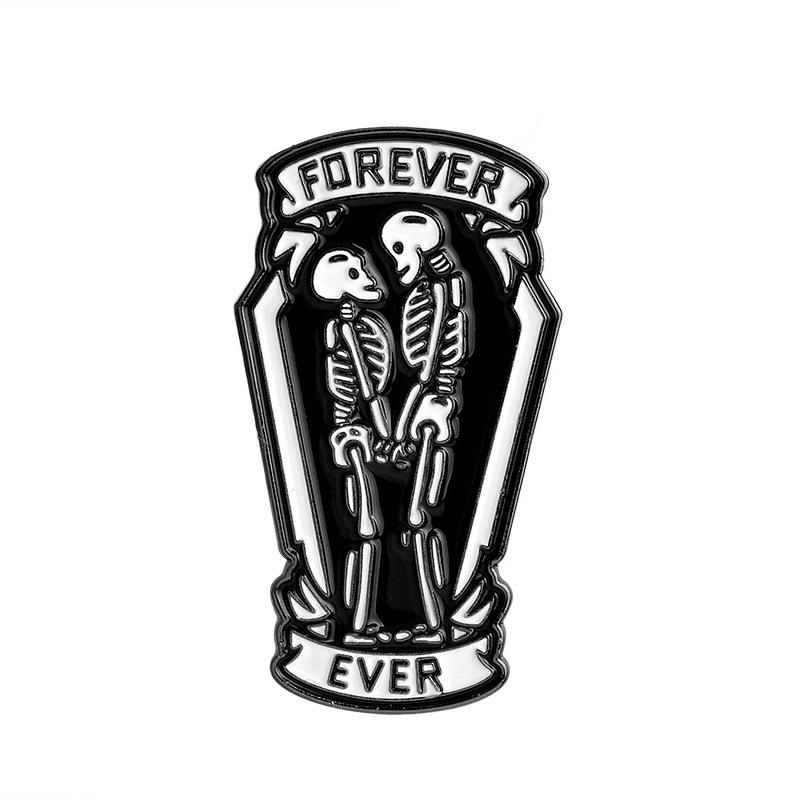 Forever Love Skull Couple Punk Cartoon Enamel Badge Brooch