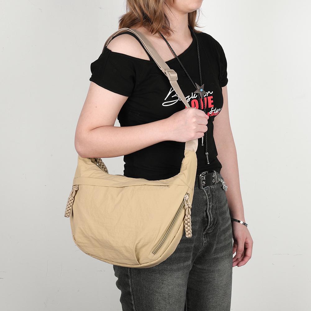 Nylon Crossbody Bag with Zipper Trendy Crescent Bag with Adjustable Strap Hobo Shoulder Bag Lightweight Shoulder Purse for Women
