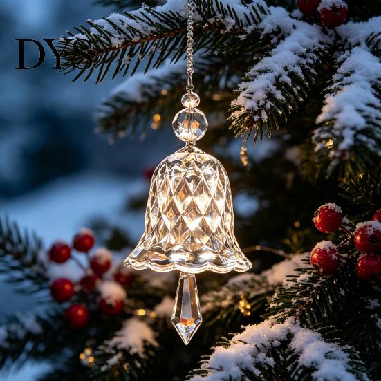 Indoor Home Hanging Decor Faux Crystal Bell Suncatcher, Glass Prism Wind Chime Ornament, Clear Garden Ornament for Trees Christmas Tree Rainbow Maker