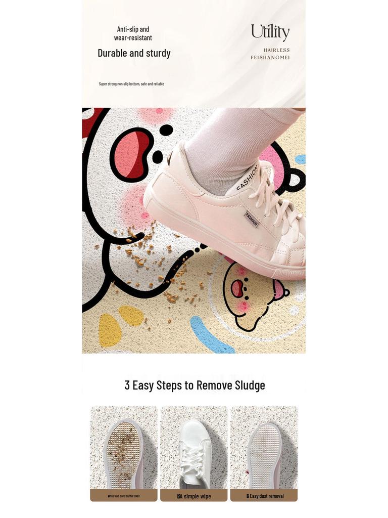 Seidenschlaufe Anti-Rutsch Hundetür-Matte: Süßer, schmutzabweisender, zuschneidbarer Fußteppich für Eingangsbereiche