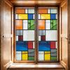 Bemalte Farbblöcke und geometrische Linien für Glas-Displayfenster-Aufkleber auf Außenbalkonen