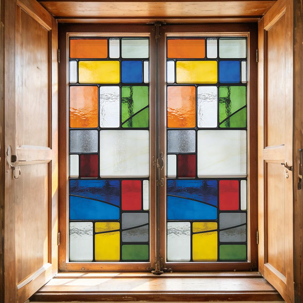 Bemalte Farbblöcke und geometrische Linien für Glas-Displayfenster-Aufkleber auf Außenbalkonen