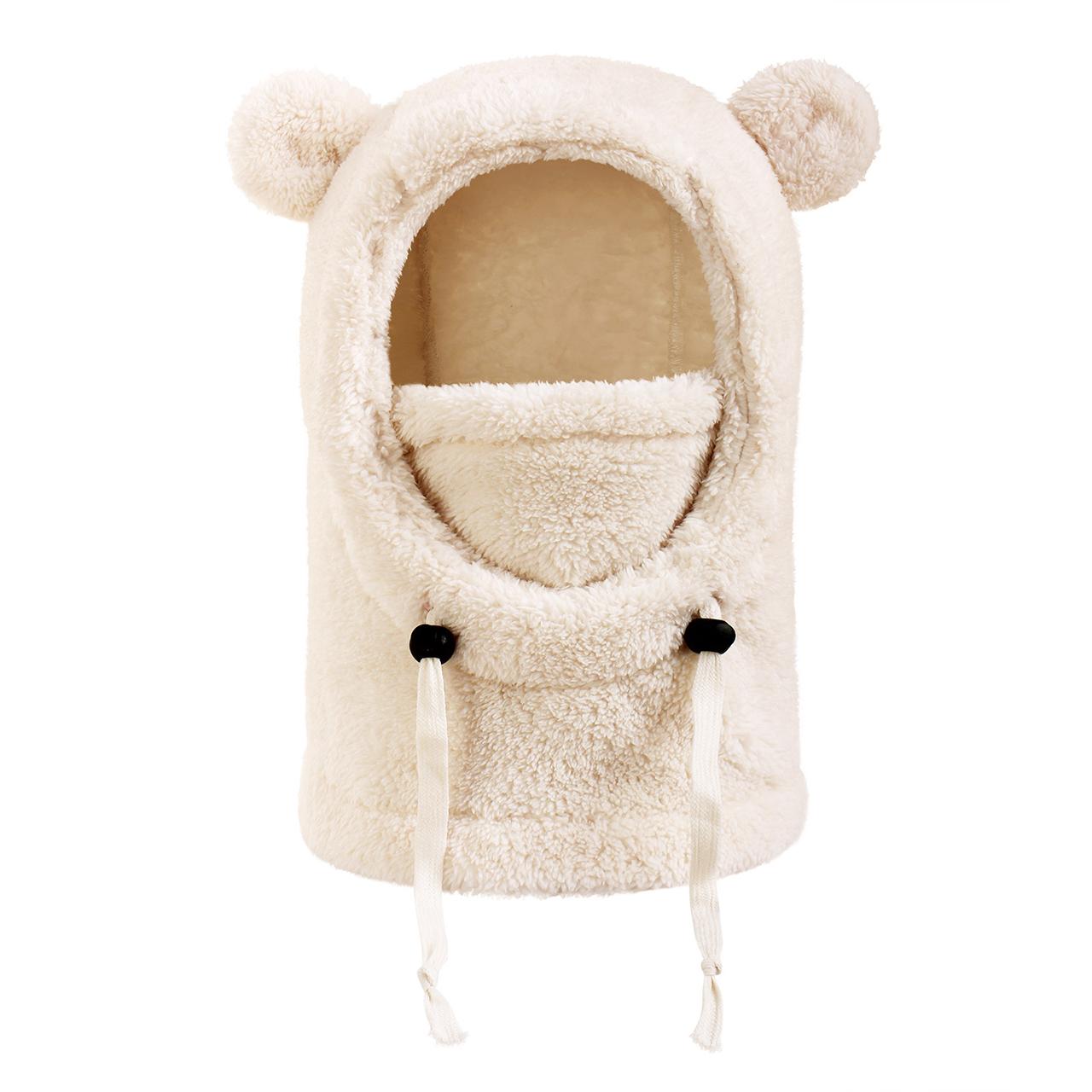 

Winter Plush Children Hooded Beanie Solid Color Warm Balaclava Hat Kids Boys Girls Windproof Warm Face Cover Helmet Cap бежевий