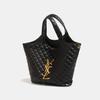 Bolsa Tote Vintage Grande Capacidade Acolchoada Bolsa de Mão Bolsa de Axila Bolsa de Compras Versátil Feminina Material PU Retângulo Horizontal Preto 35*10*38cm
