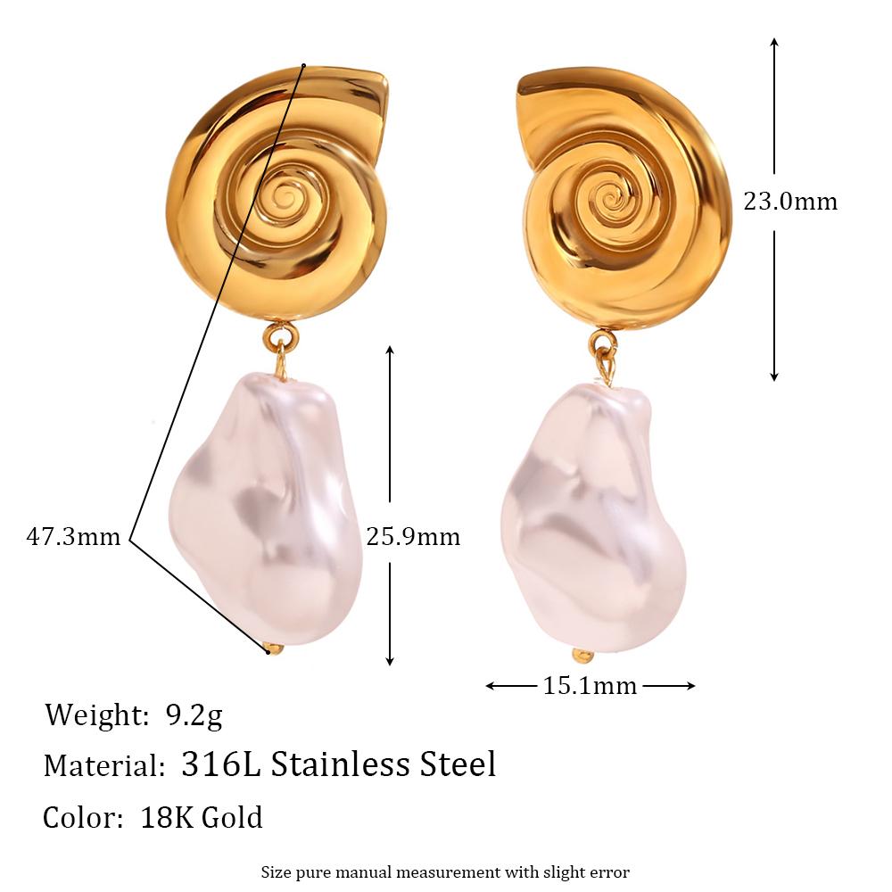 

MamacitaSlay Snail Shell Stainless Steel Earrings Baroque Pearl Drop Earrings 2026 Trend Conch NK Chain Necklaces For Women