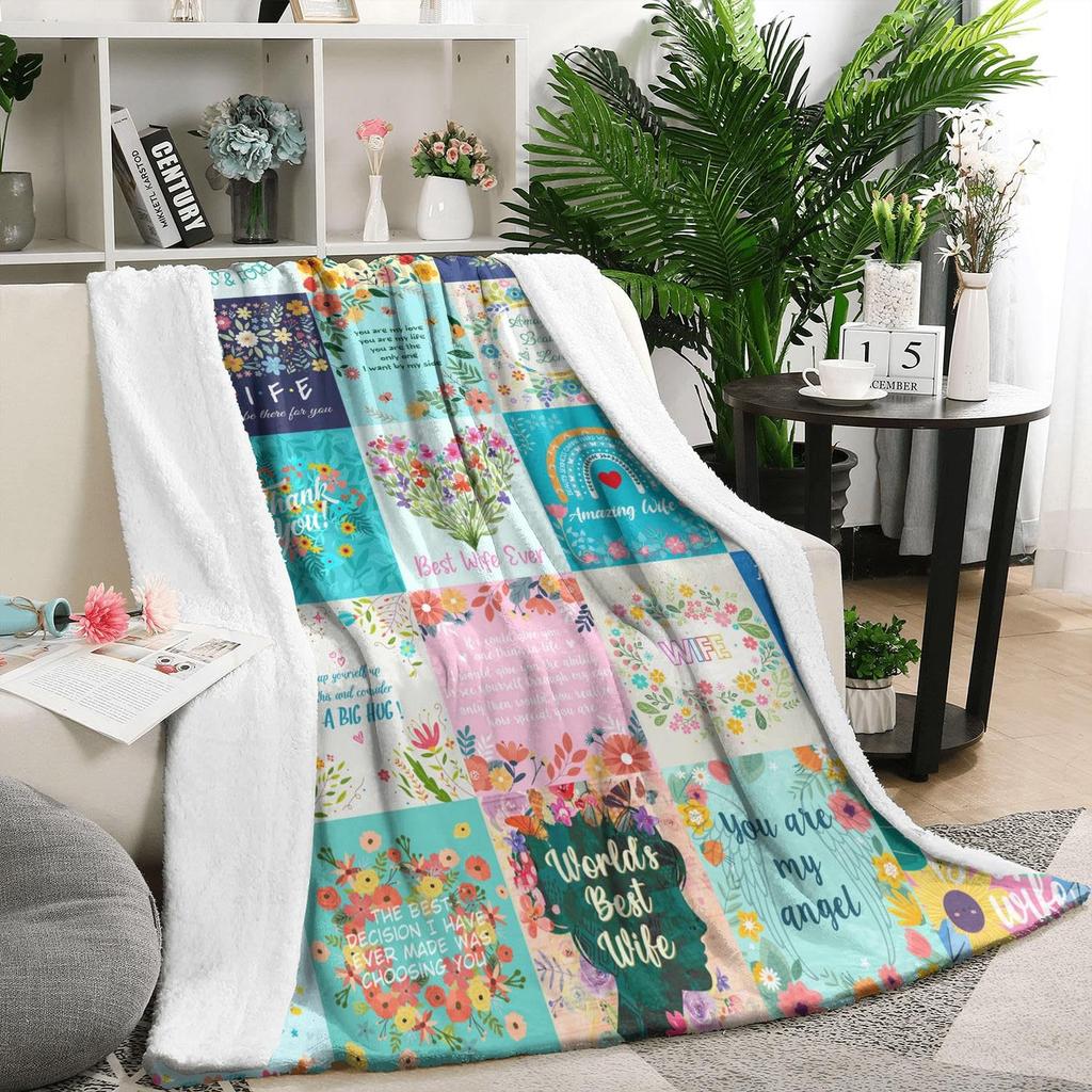 Give to my wife Printed Blanket for Sofa Bed Travel Camping Living Room Office Conditioning Blanket for All Seasons Gifts