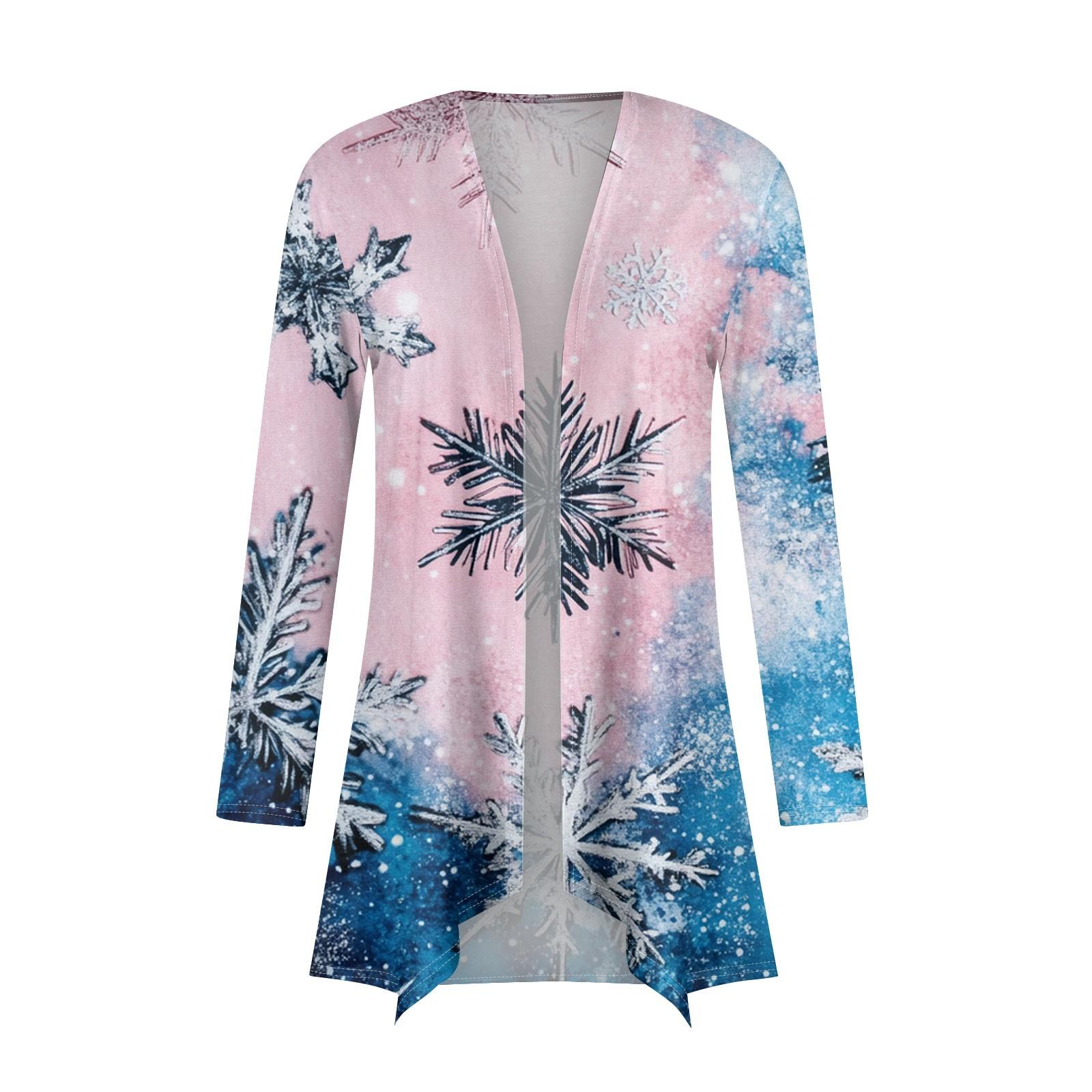 Женская мода повседневная рождественская печать средней длины кардиган куртка пальто M — фото 4