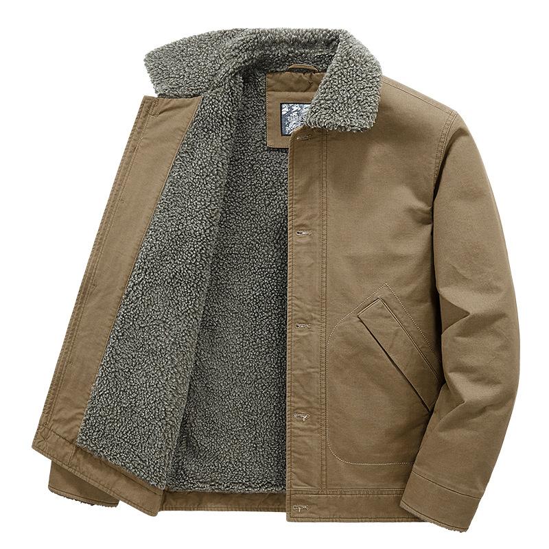 Zimní trendy bavlněný kabát pro muže, sametová a zateplená bavlněná bunda, hřejivý kabát z jehněčí vlny, bavlněný pracovní kabát s klopami