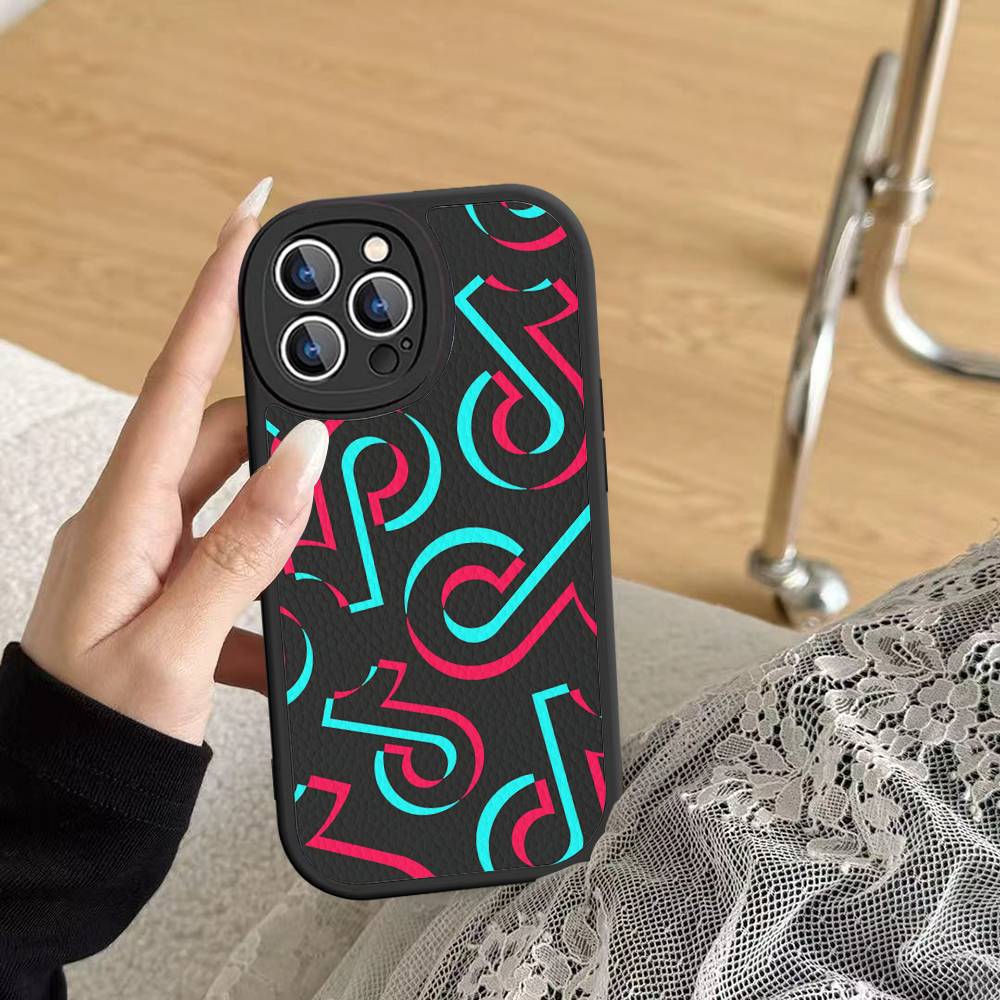 

T-TikTok Logo Leather Phone Case For Iphone 16 15 14 Plus 13 12 11 Pro Max Case iphone 12pro