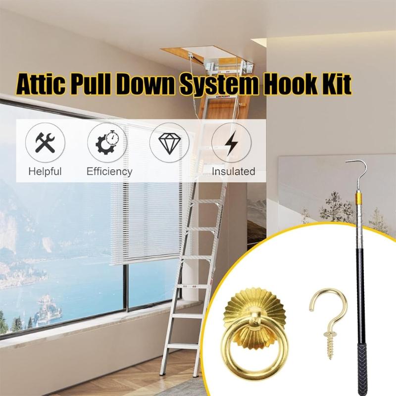 Innovative Attic Pull Down Hook System Comprehensive Attic Ladder Access Set Feature Adjustable Hook and Coppers Rings