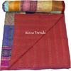 Aizza Trends Handmade Pure Cotton Patch and Patola Work Kantha Quilt - Traditional Indian Throw Blanket-Vintage Cotton Silk Saree Quilt