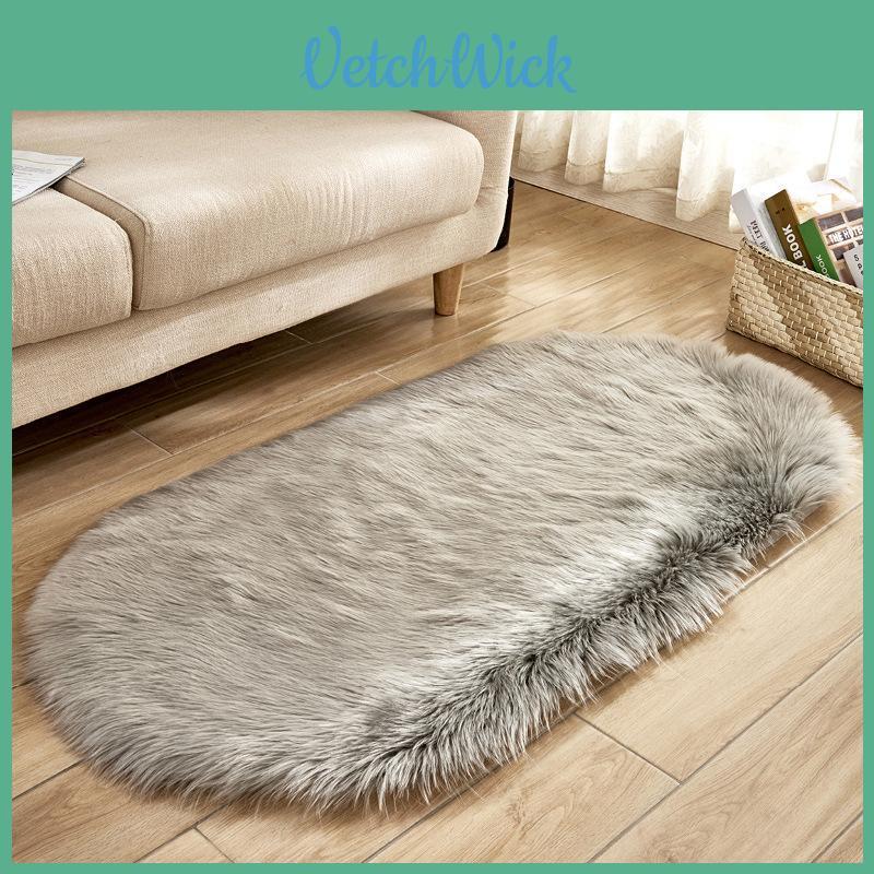Modern Minimalist Artificial Wool Oval Rug For Living Room Bedroom Floor Decor