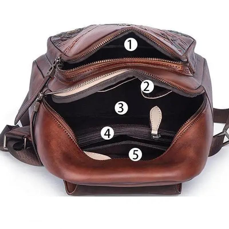 Vintage Embossed Large Capacity Women Backpack Genuine Leather Bag 2024 New Leisure Nature Soft Cowhide Travel Bags