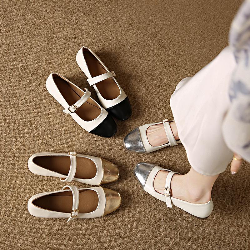 Mary Jane Shoes Women's 2025 Summer New Xiaoxiangfeng Color Matching Flat-soled Single Shoes French Evening Wind Light Mouth Small Leather Shoes