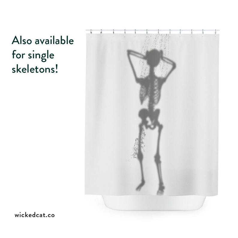 Funny Skeleton Couple Halloween Shower Curtain With Wedding Theme Pattern, Humorous Bathroom Decor For Couples Gift Idea