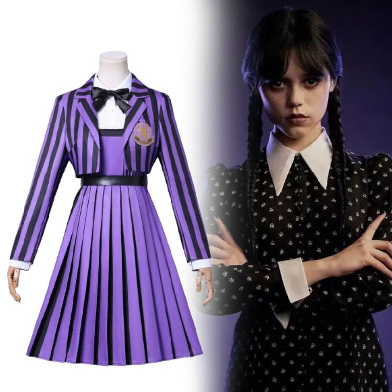 Purple Cosplay Addams School Uniform Costume Halloween Party Gift