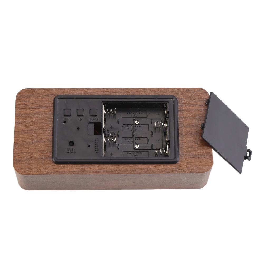 Electronic Digital Wooden LED Alarm Clock Sounds Control Temperature Desktop 1#