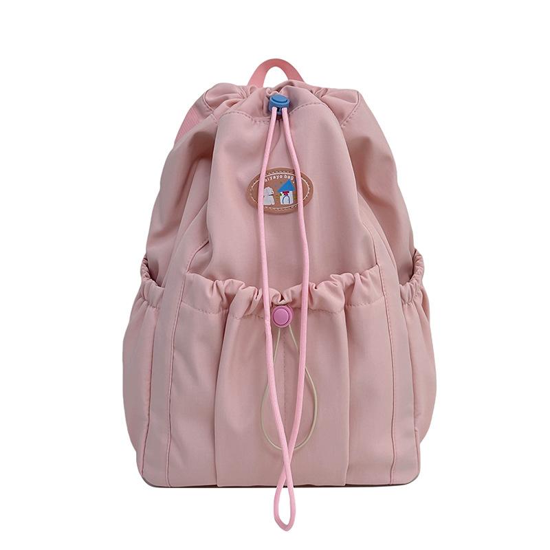Schoolbag Female College Student School Bag Juvenile Versatile Girl Heart Drawstring Bundle Mouth Bag Commuter Travel Backpack Female