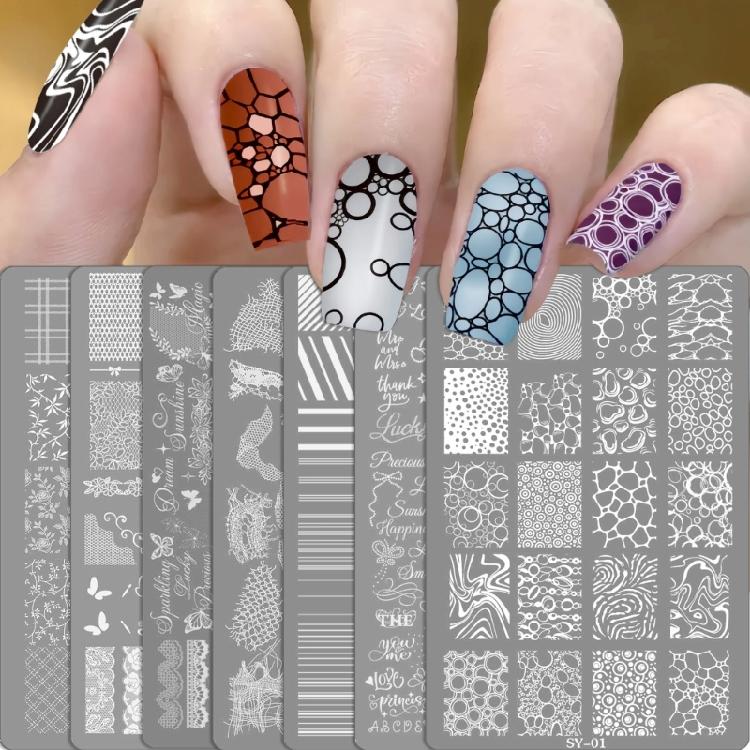Home Manicure Nail Stamping Plate with Etched Metal Nail Art Templates, Reusable Nail Art Tool for Precise Pattern Transfer