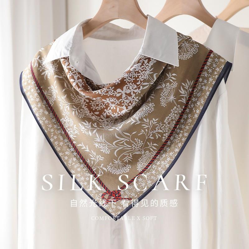 100% Mulberry Silk Crepe De Chine 65 Maillard Cashew Square Scarf Women's Thin High-end Light Luxury