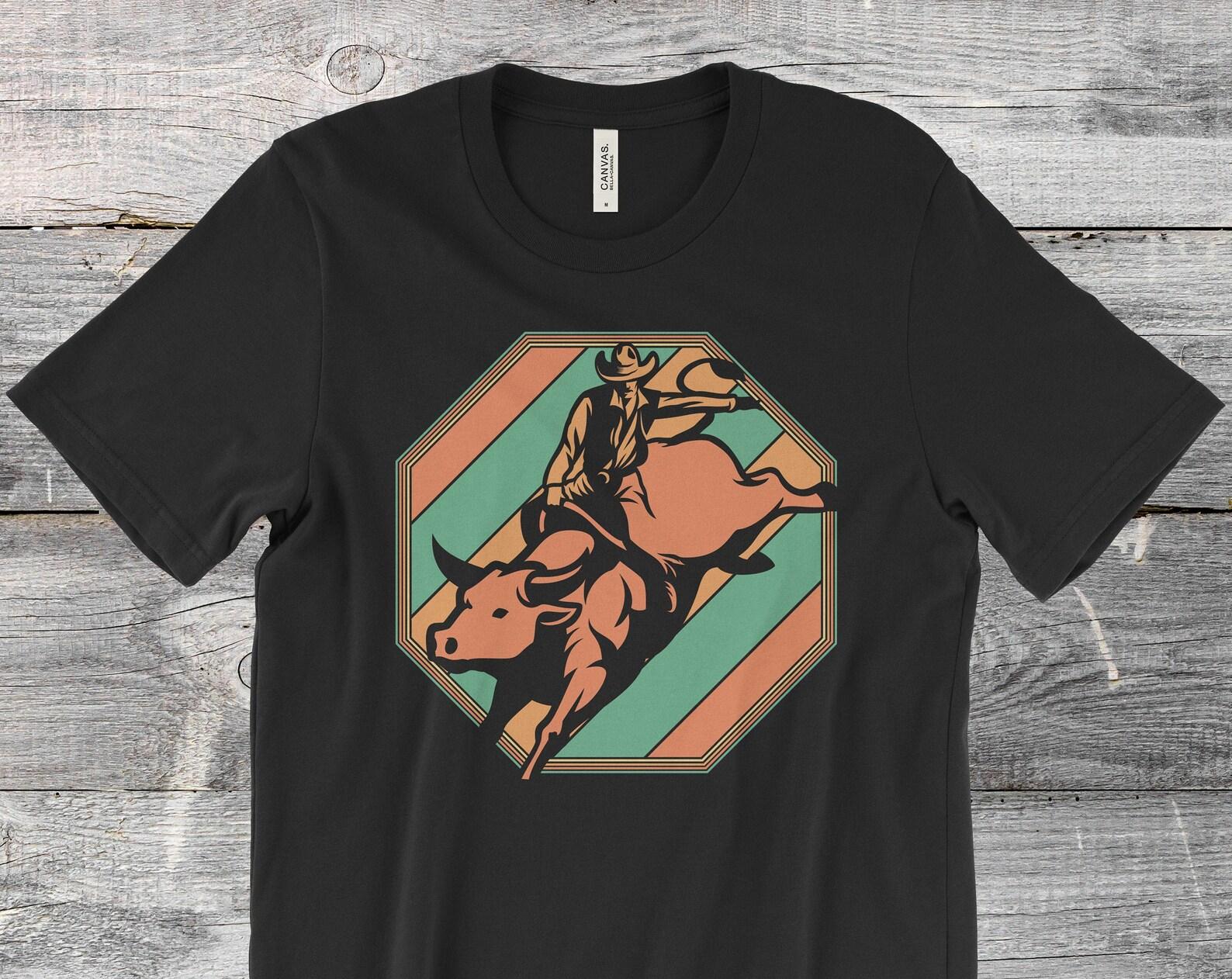 Western Bull Riding Rodeo Country Cowboy Vintage Retro Gifts T-Shirt, Bull Rider Birthday Present, Cowboys Cowgirls Costume, Rodeo Clowns, 130