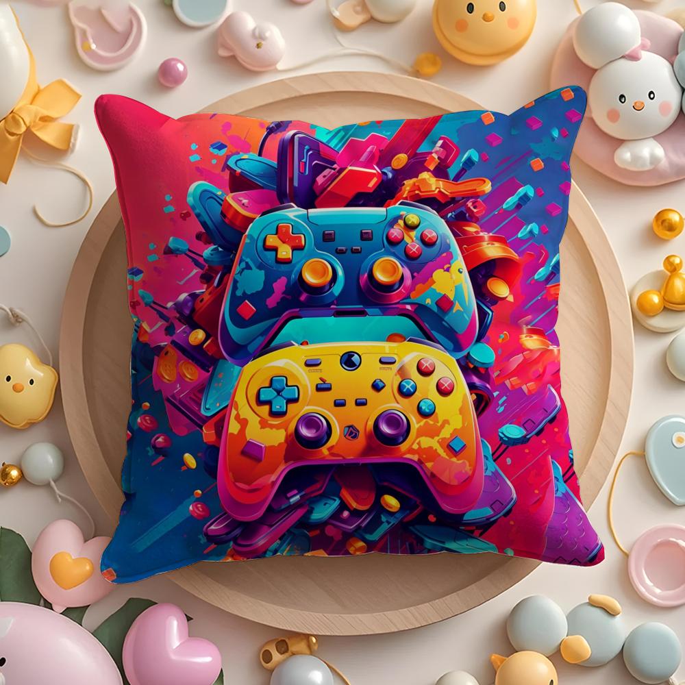 Hot Colorful Game Gamepad Pillow Case Soft Plush Fabric Double-Sided Printed Cushion Cover Warm Winter Sofa Pillow Case