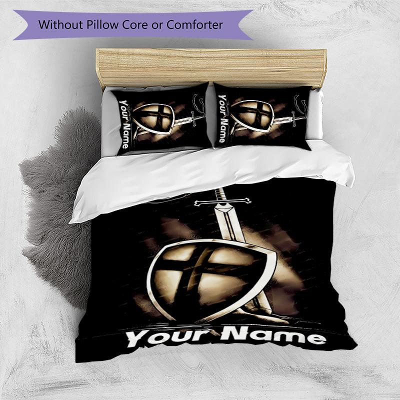 3pcs Custom Name Cartoon Knights Templar Bedding Set Duvet Cover Closure Includes 1 Duvet Cover & 2 Pillowcases for All Seasons Bedroom Decor