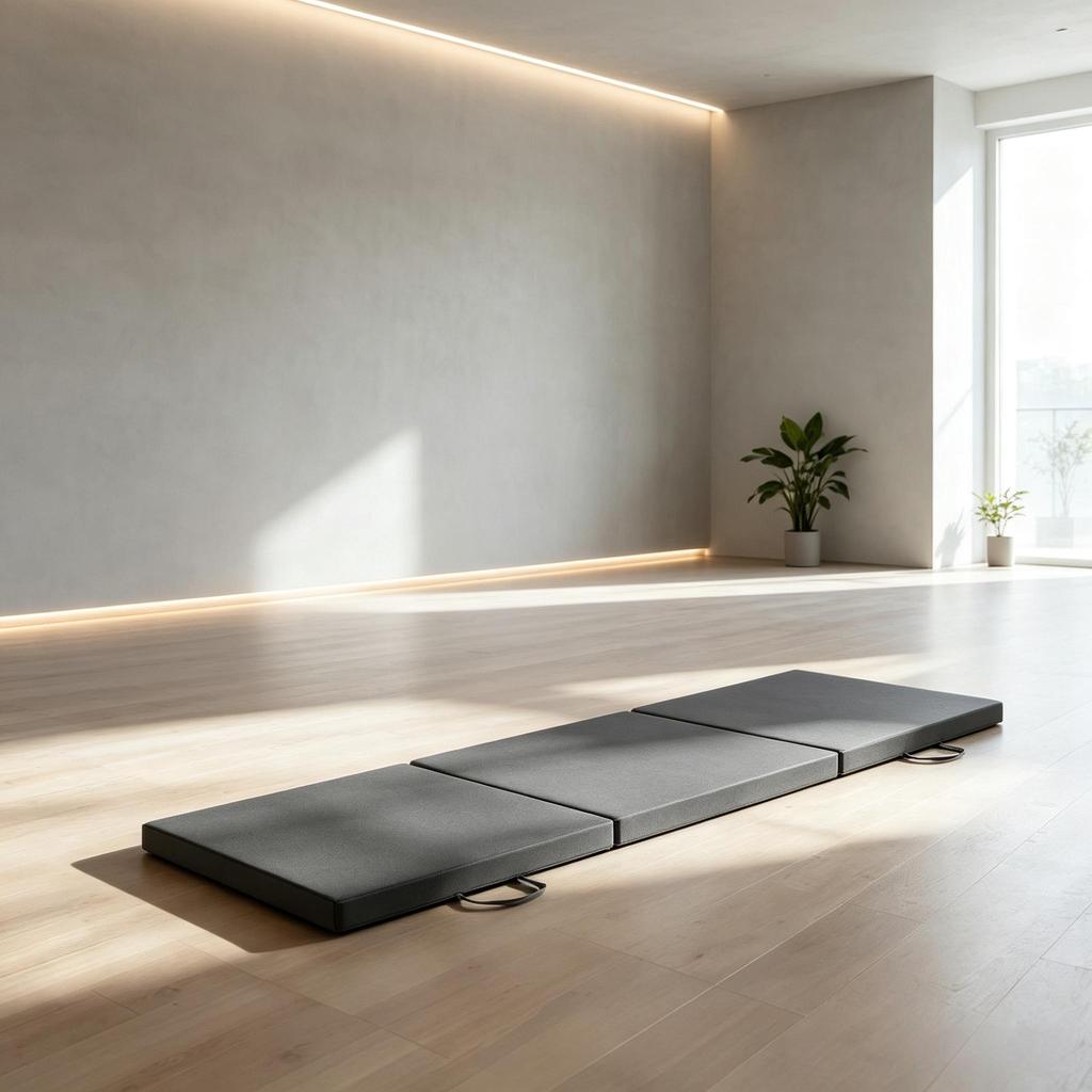3-Piece Foldable Gym Mat Grey 180 X 60 X 5 Cm, Yoga and Pilates Mat with Handles and Synthetic Coating