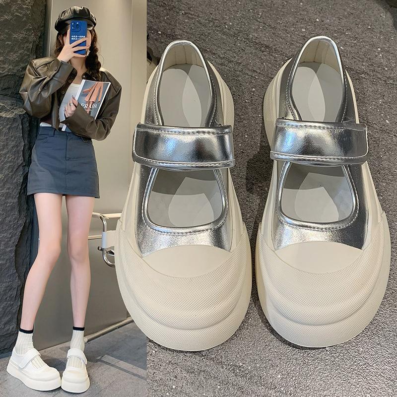 Platform spring new Velcro silver breathable Jane casual board shoes