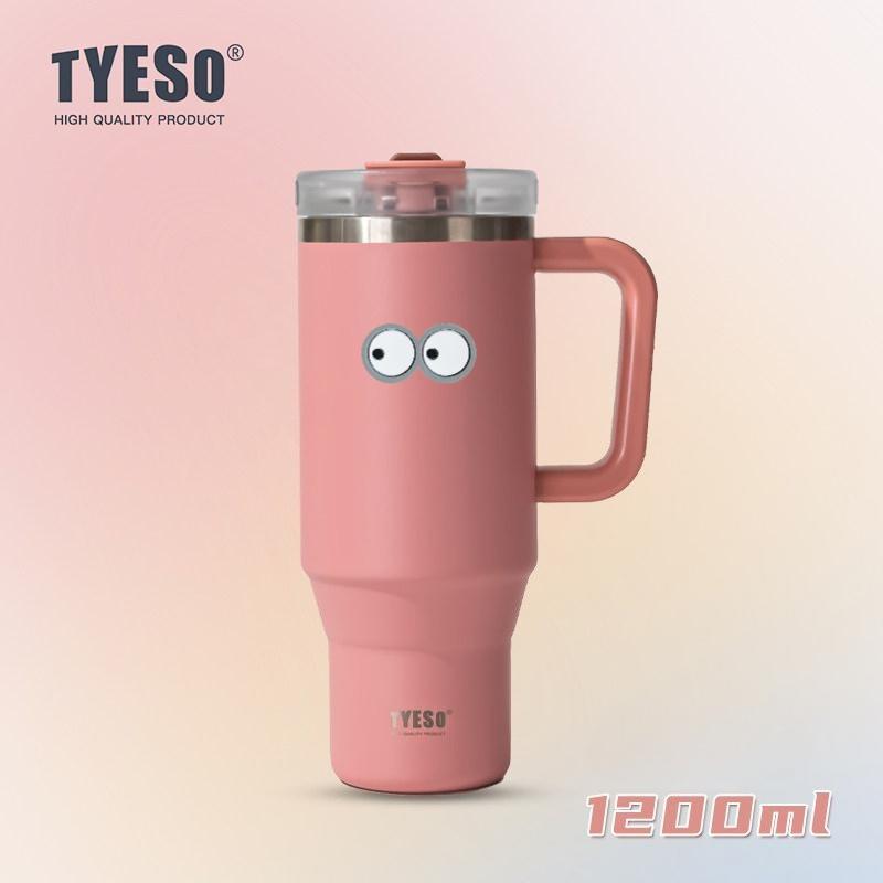 1200ml Tyeso Vacuum With Handle Bottle Stainless Steel Car Mug Straw Thermal Iced Travel Cup Tumbler Hot Cold Water Cup with Eye Sticker