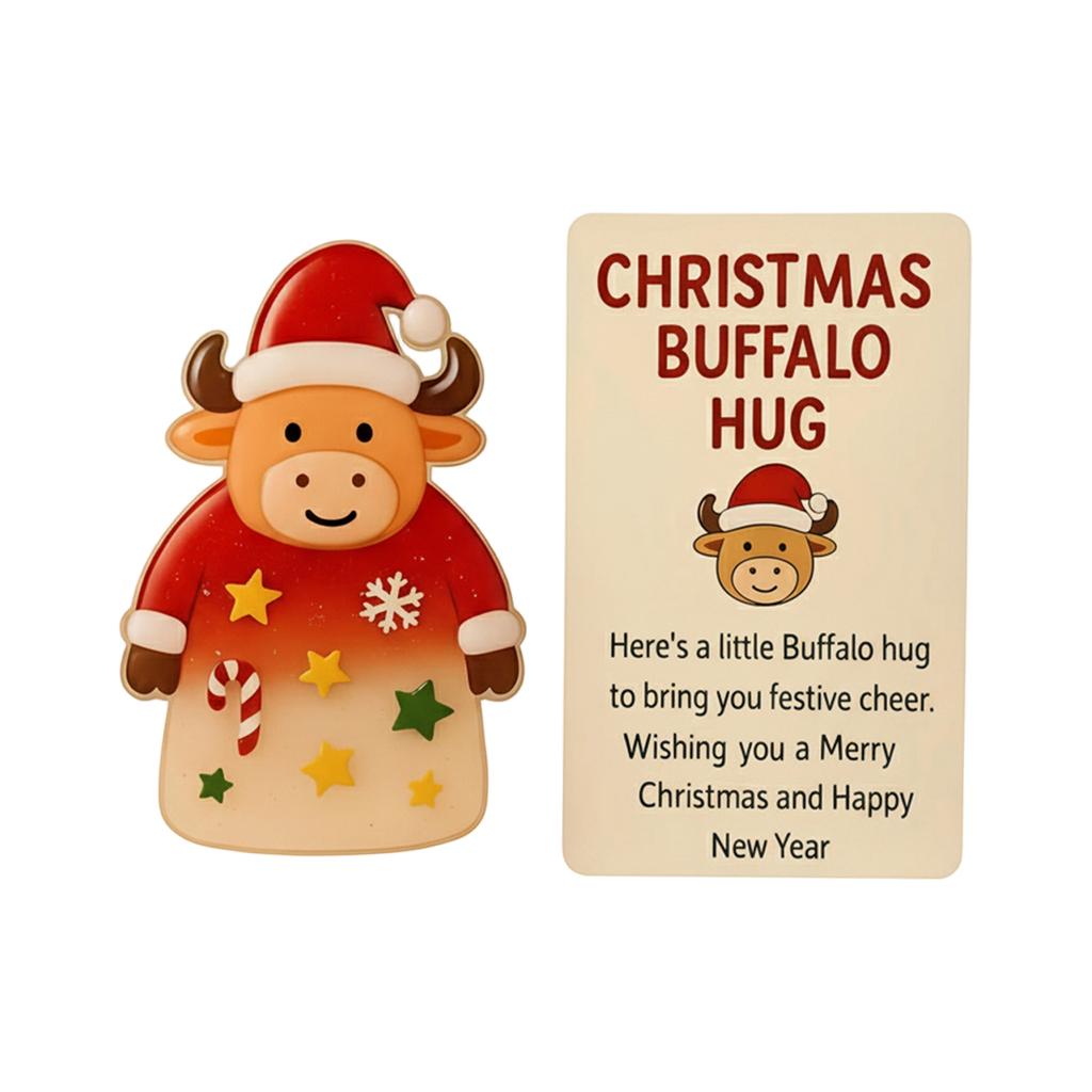 2D Acrylic Christmas Cow Pocket Hug With Holiday Greeting Card, Holiday Friendship Decoration Keepsake For Family Friends Teachers