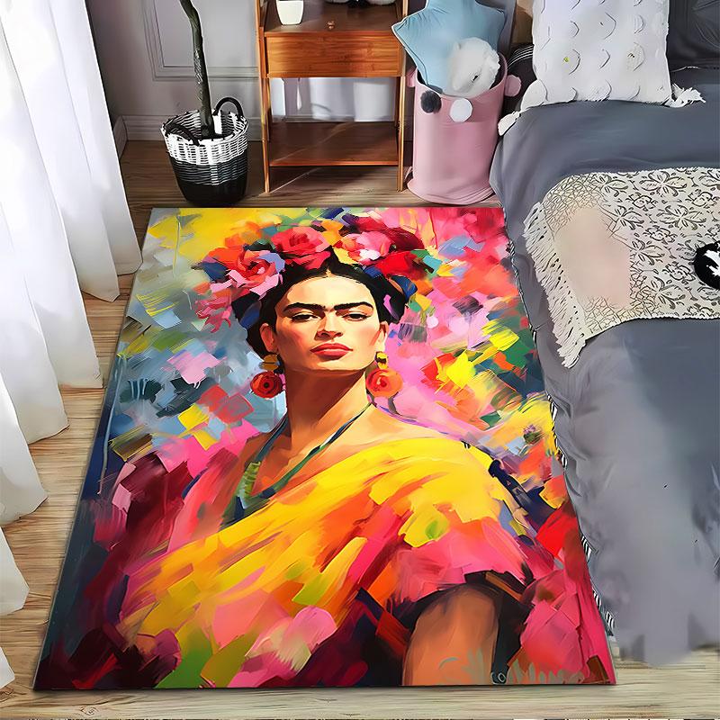 Colorful Portrait with Flowers suitable as a non-slip mat for the living room or bedroom sofa