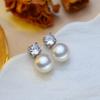 Orecchini in Perle d'Acqua Dolce Naturali Moda Zirconia Cubica Orecchini a Bottone con Perla Per Donna Gioielli da Festa