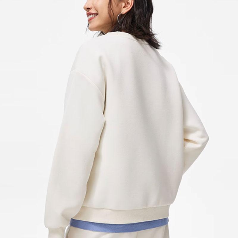 Li Ning Sportovní trendová série Mikina s potiskem písmen, ležérní kulatý výstřih, pulovr pro ženy, off-white AWDU038-1