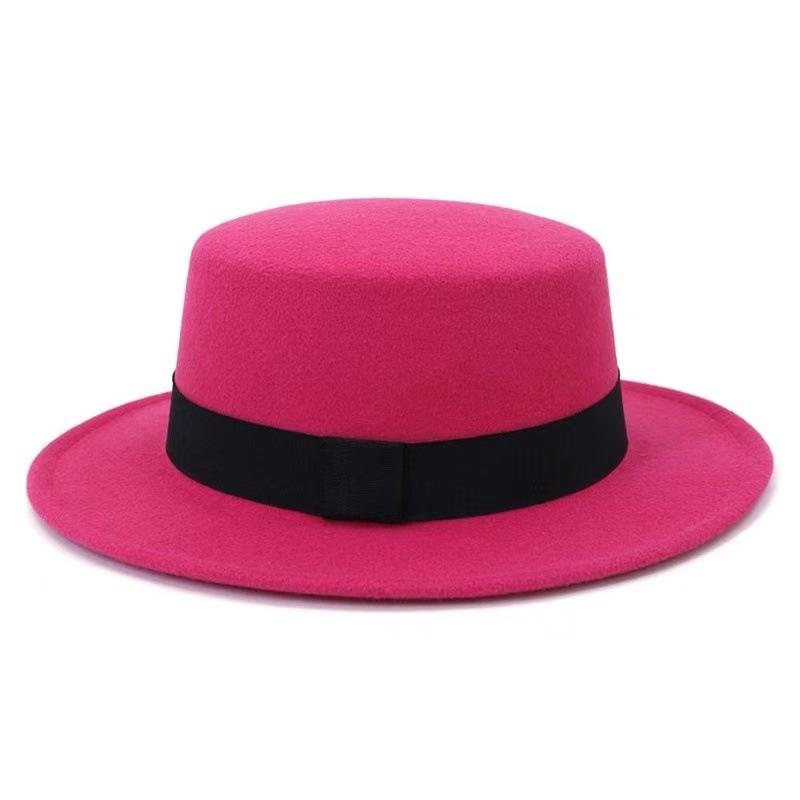 Autumn Winter Korean Version Flat-Top British Style Solid Color Top Hat Gentleman'S Jazz Hat Wide-Brimmed Flat-Brimmed Woolen Hats For Men And Women