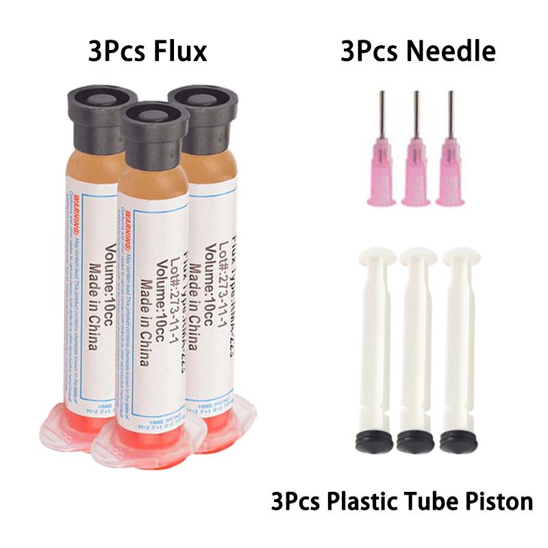 1set 10cc Solder Soldering Paste Flux Grease RMA-223 with 10pcs Needle for Computer Chips Phone LED BGA SMD PGA PCB Repair Tools