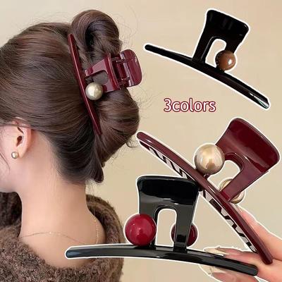  Pince à Cheveux Rouge en Plastique Femmes Filles Grande Géométrique Acrylique Crabe Pince à Cheveux Barrettes Élégantes Clip Accessoires de Cheveux Mode Féminine