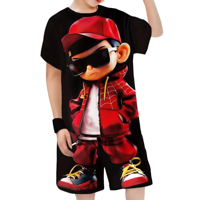 Kinder-T-Shirt Cartoon Bär Bedruckte Sets für Kinder T-Shirt für einen Jungen Mode Sommer Kinder-Sets Kawaii Oberteile Jungenkleidung