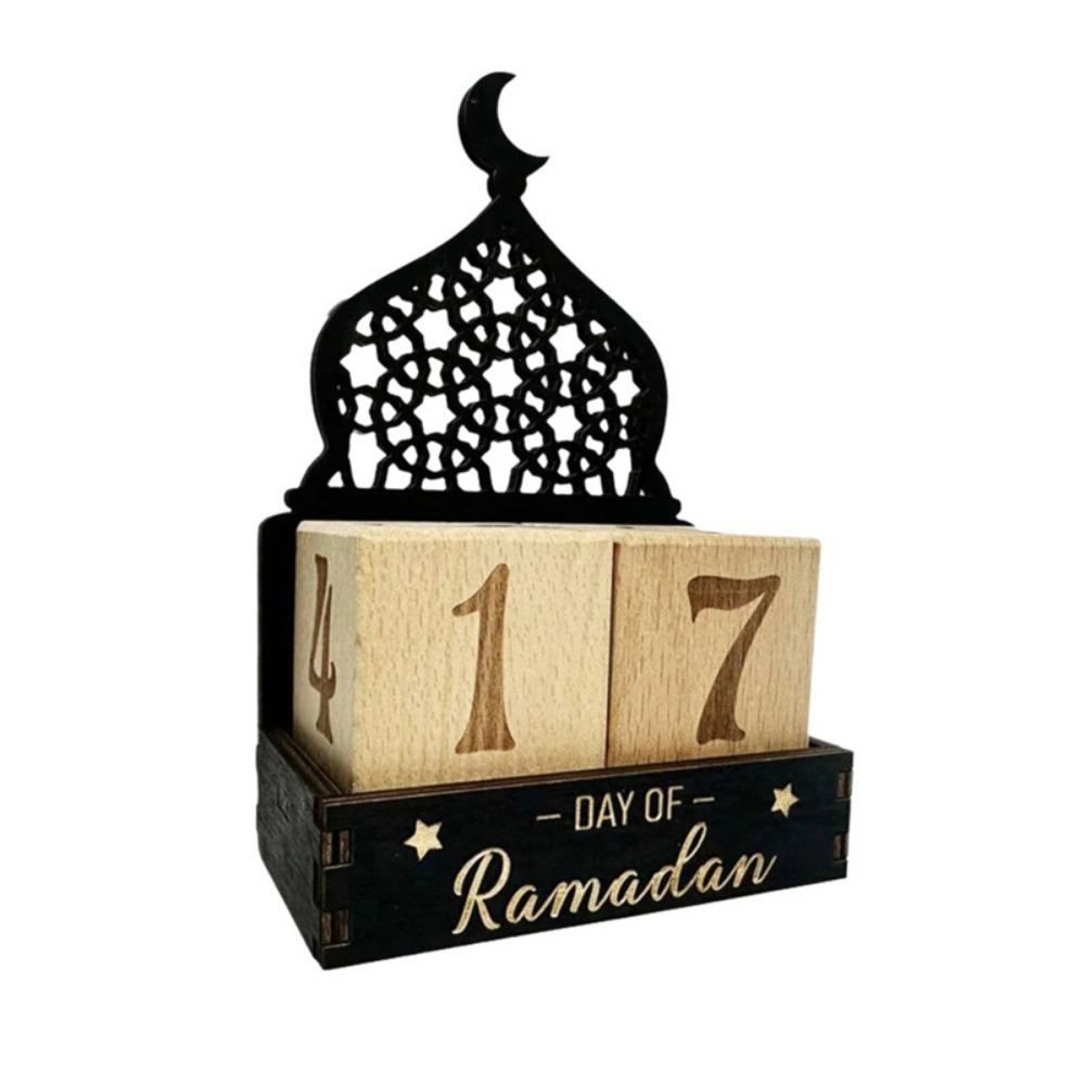 

Moon Castle Eid Mubarak Calendar Blocks Wooden Eid Al-Fitr Calendar Desktop Ornaments
