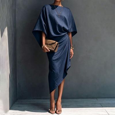 Elegant Slim Fit Solid Color Pleated Maxi Dress Women 2026 Office Casual Party