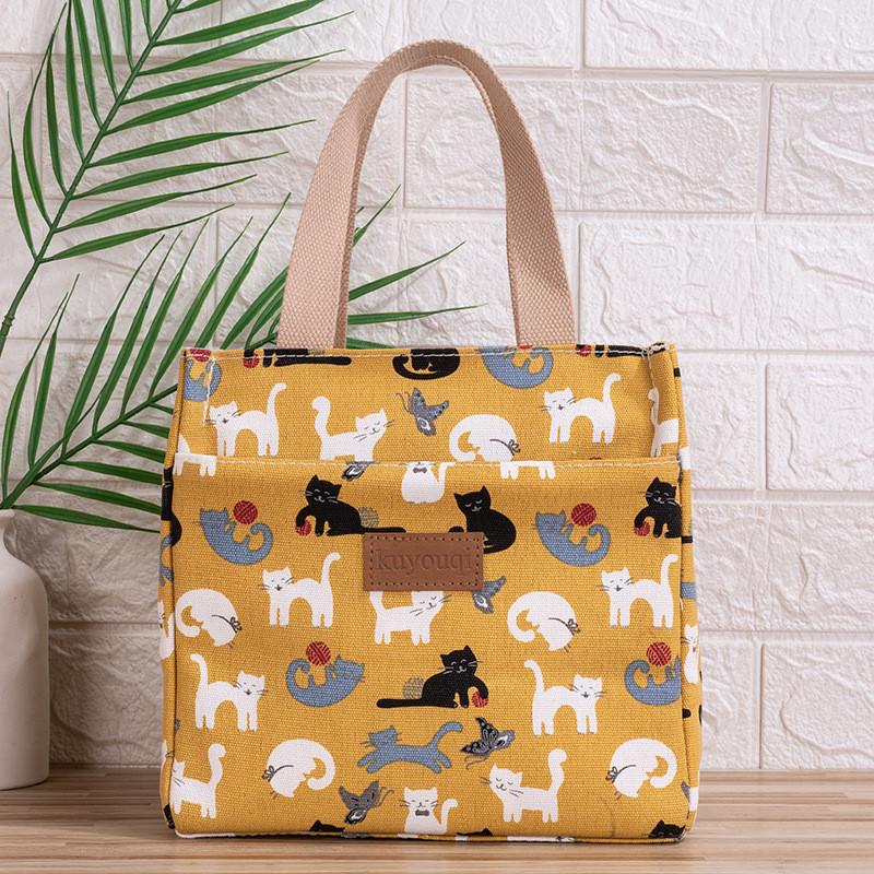 Floral Canvas Lunch Tote With Aluminum Insulation For Work And School