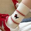 Autumn and Winter School Style A/B Side Socks with Female Embroidery, Unique Stripes, Cute Cartoon Dog Dui Dui Socks