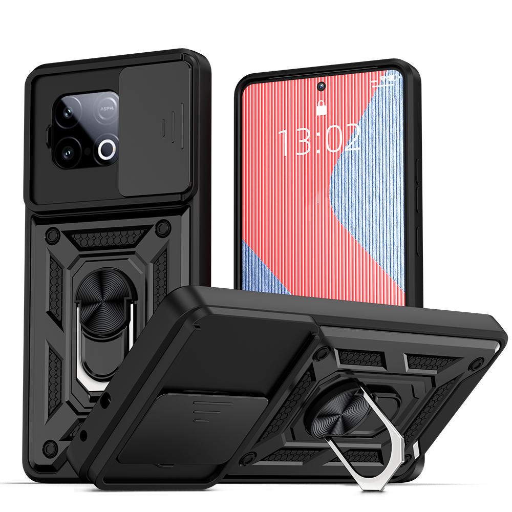 KEYSION Shockproof Case for IQOO Z10 Turbo Pro 5G Slide Camera Lens Protection Ring Stand Phone Back Cover for IQOO Z10 Turbo 5G