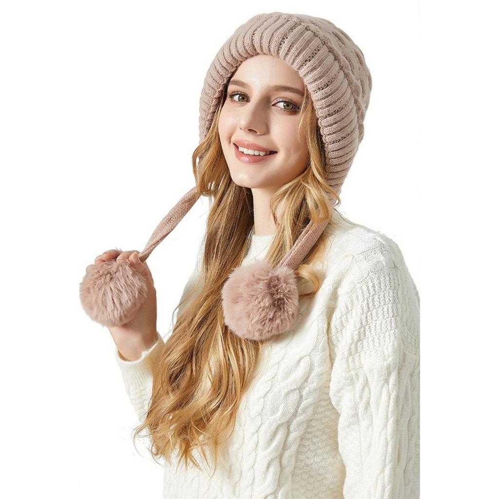 Thickened, Woolen Hat, Women's Hat, Velvet Hat, Outdoor Hat, Warm Hat, Wool Ball, Knitted Hat