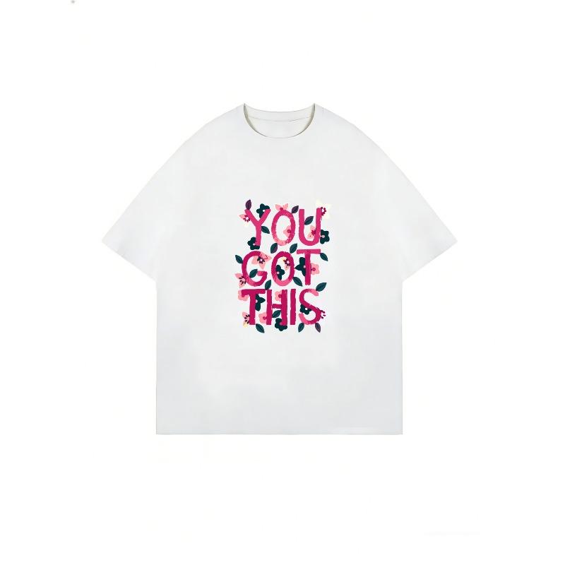 Oversized T-Shirt Dress Black You Got This Floral Text Print Casual Wear For Women